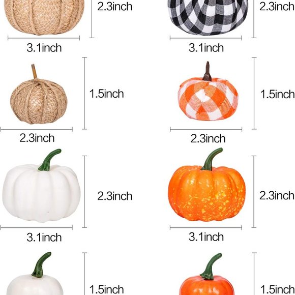 16 PCS Fall Decor Artificial Pumpkins Harvest Burlap Buffalo Plaid, Thanksgiving - Picture 3 of 3